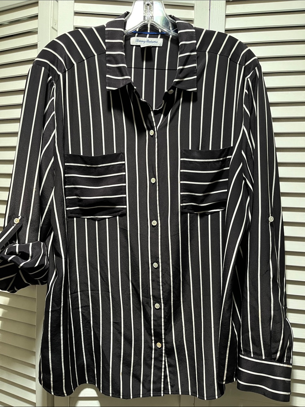 Tommy Bahama Black and White Vertical Stripe Button-Down Shirt